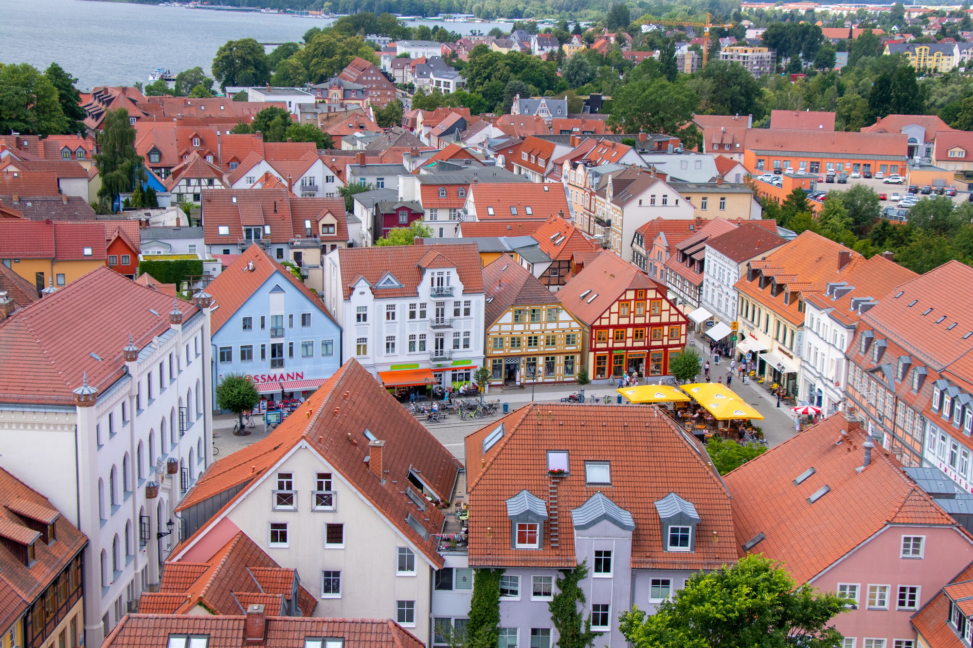 Aerial shot of the beautiful Waren town in Germany