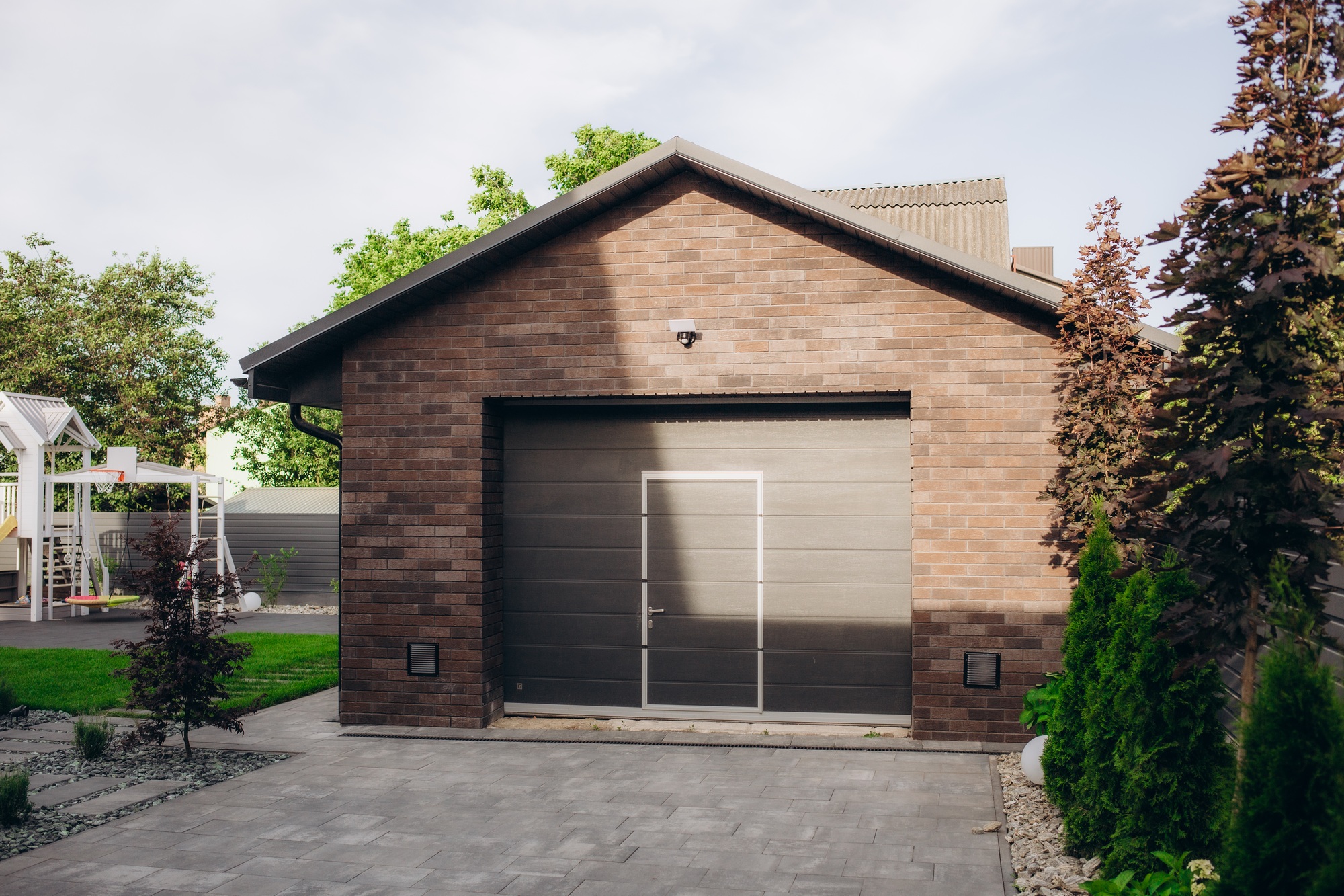 wooden and modern carport in south germany bavarian village area.